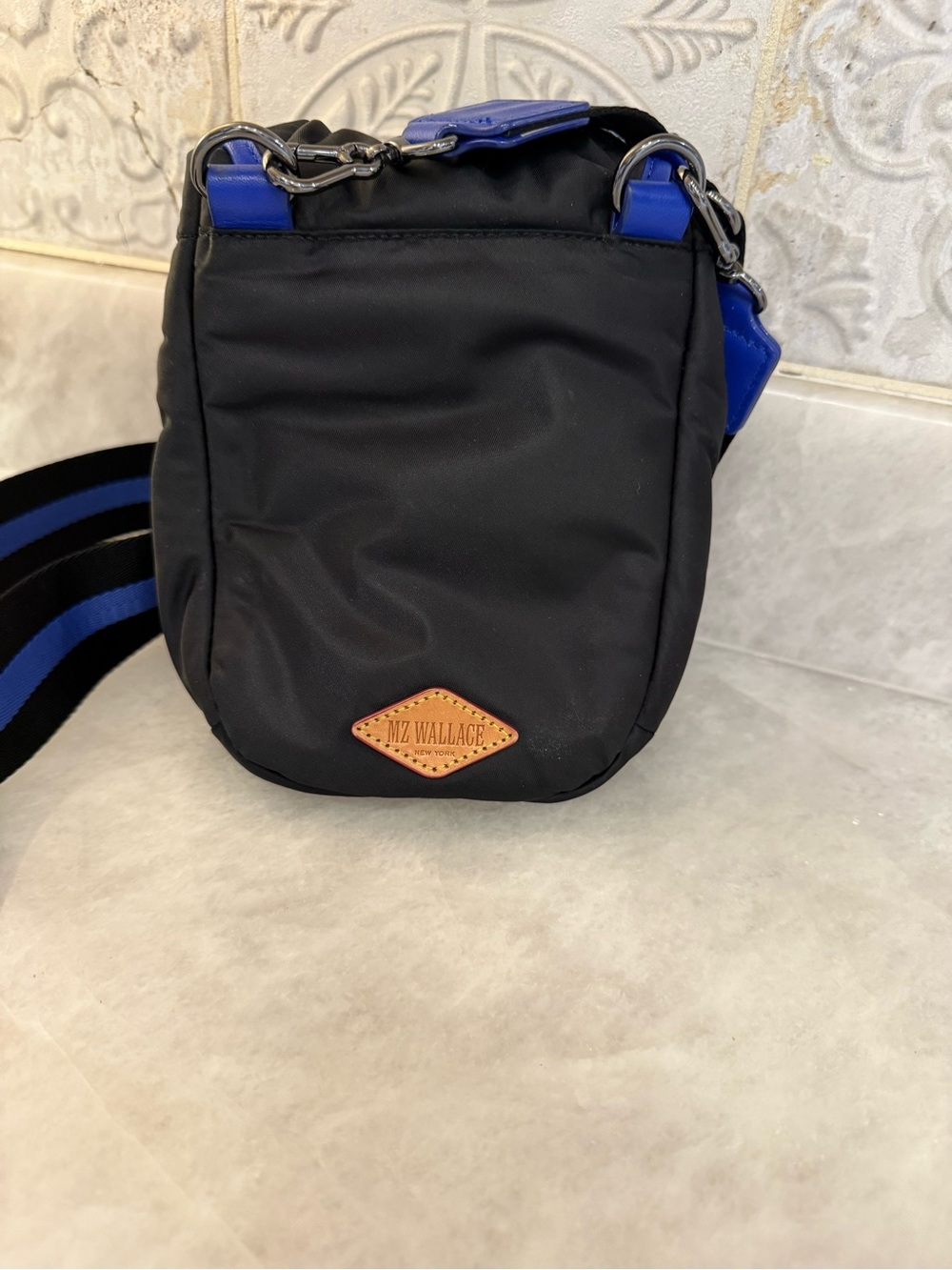 MZ Wallace Black Nylon Crossbody Bag with Cobalt Blue Trim - Picture 12 of 12